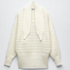 Zara ivory tie-neck sweater NWOT